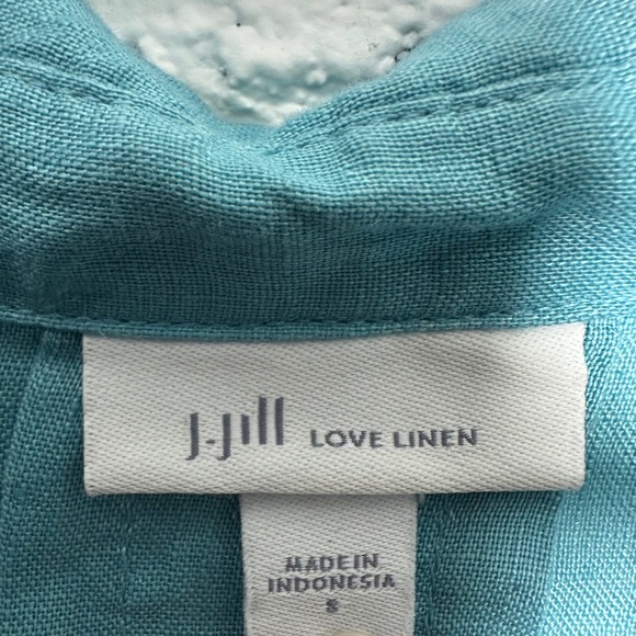 J. Jill Love Linen Teal Blue Button Down Shirt Long Sleeve Womens Small Pocket - Picture 3 of 4